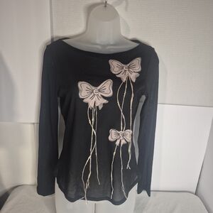 Karen Kane Black Top with Pink Bow Details